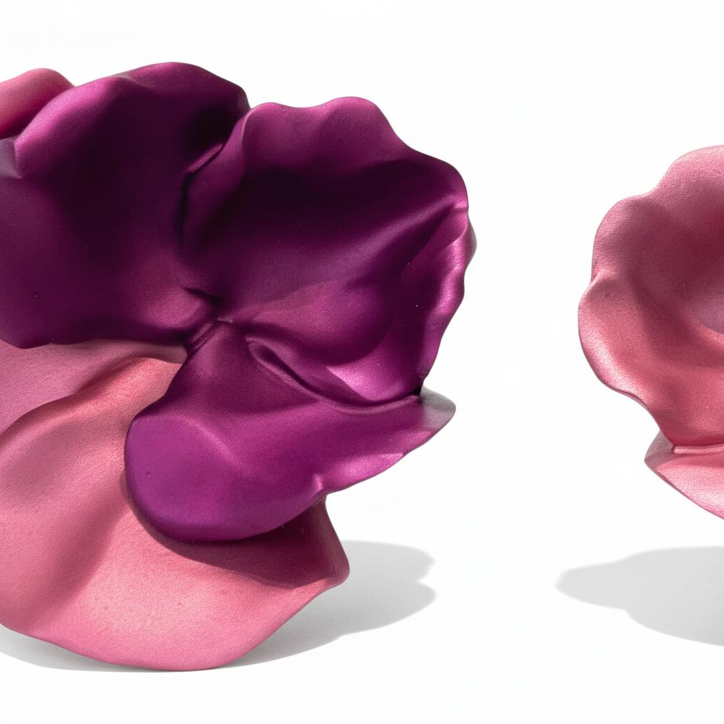 18k Yellow Gold JAR 2000s Flower Earrings Large Aluminium Bicolor Pansy Flower