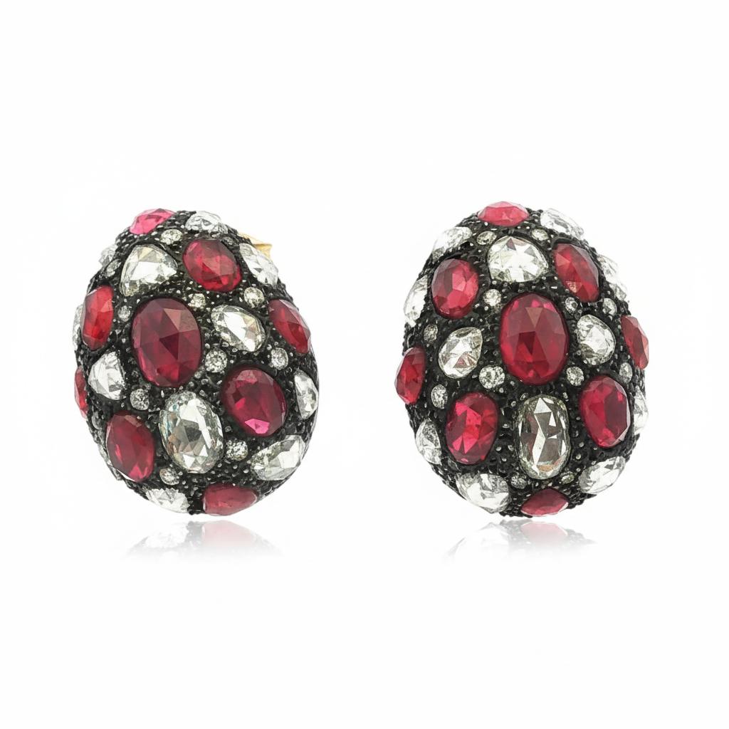Fred Leighton Ruby and Diamond Earrings in 18k Yellow Gold