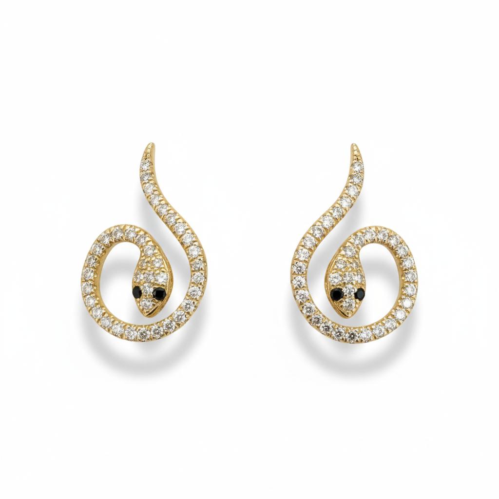 Serpentine Diamond & Sapphire Earrings in 14k Yellow Gold