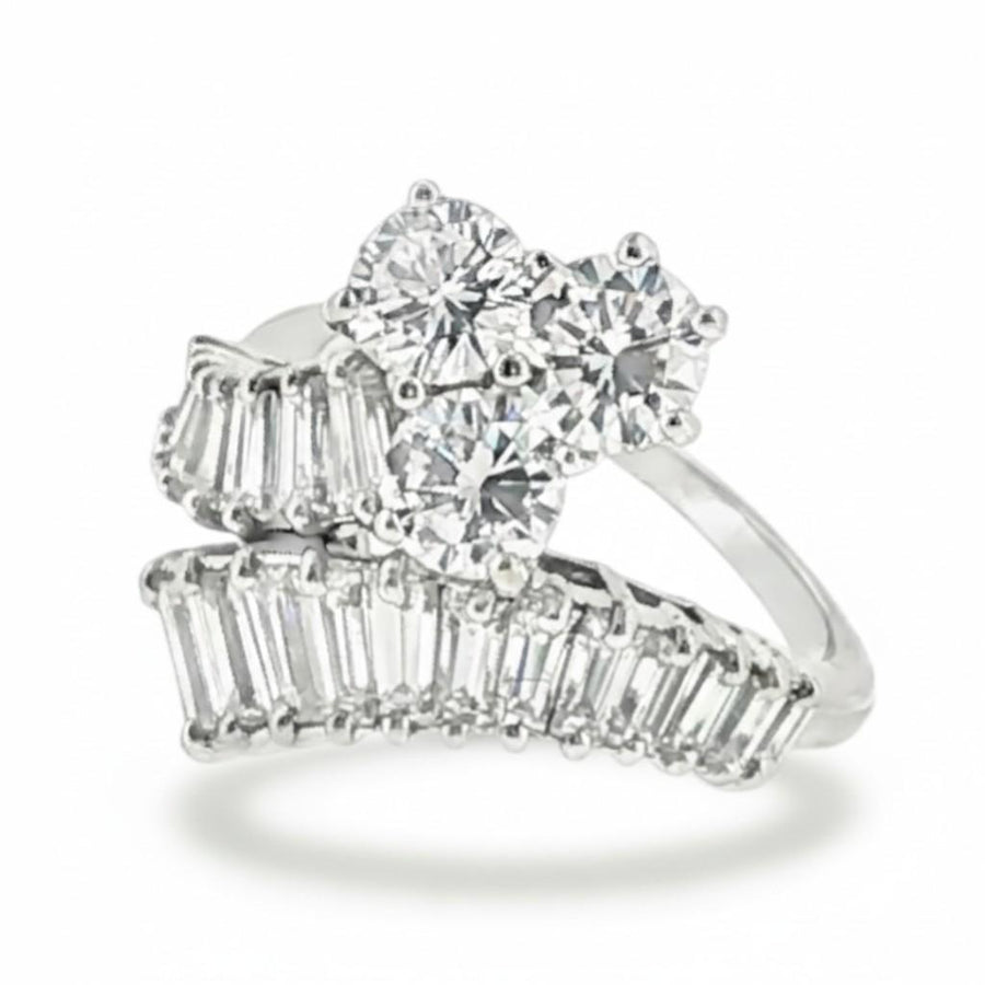 French Diamond Cocktail Ring in Platinum and Gold, 1950s