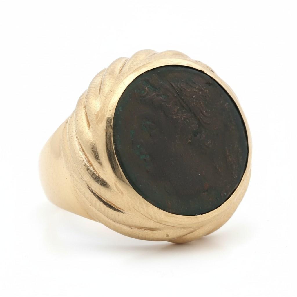 Large Bulgari Monete Gens Cipia Coin Ring in Gold, 1970s
