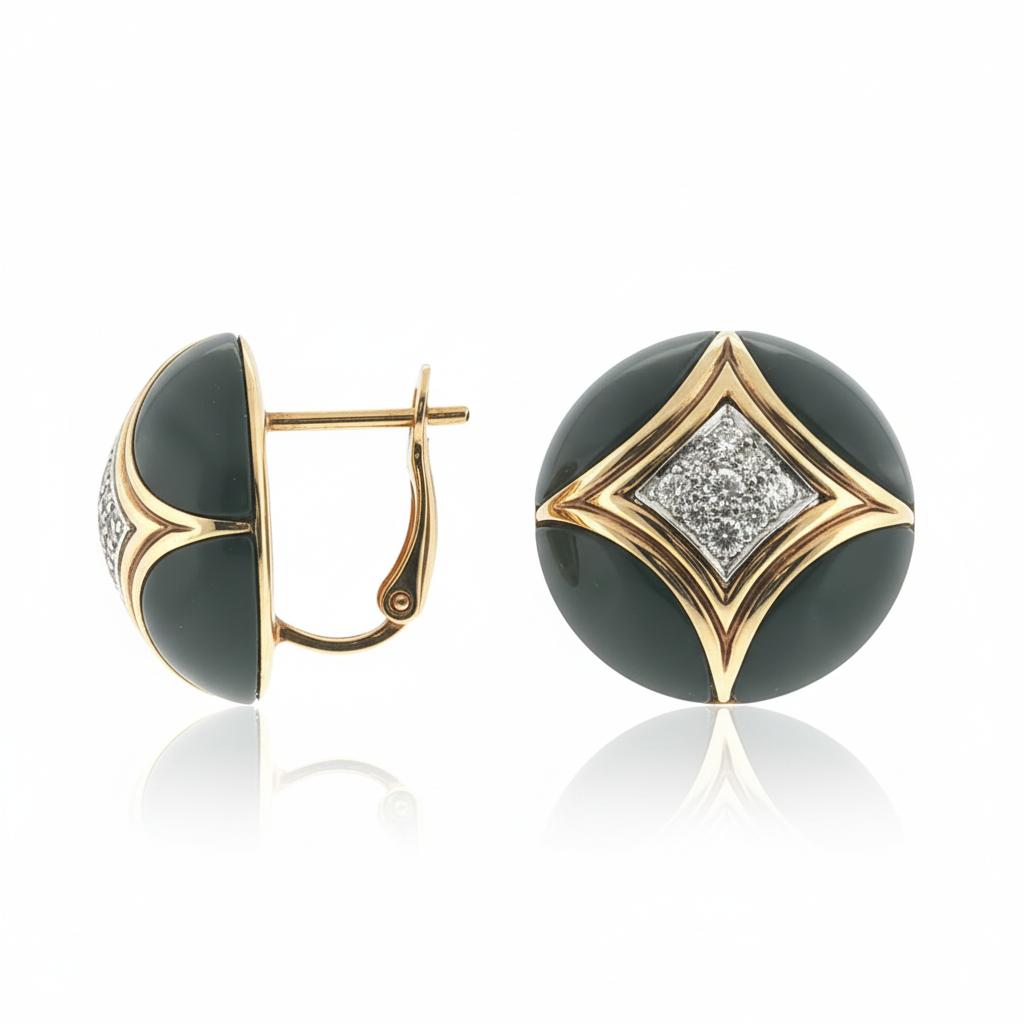 18K Gold Van Cleef & Arpels Onyx and Diamond Earrings