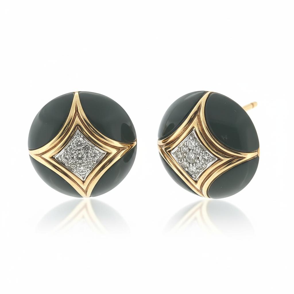 18K Gold Van Cleef & Arpels Onyx and Diamond Earrings
