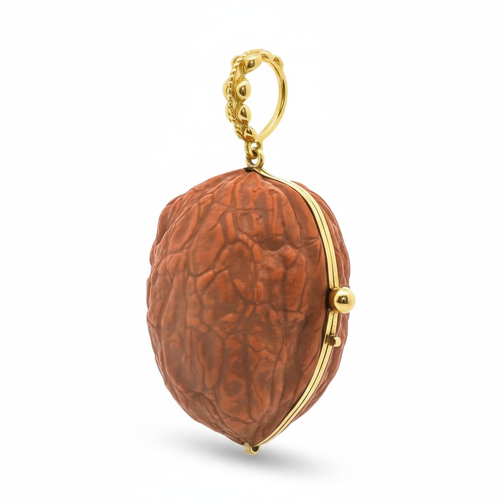 Gold and Walnut Double-Locket Pendant with Diamonds