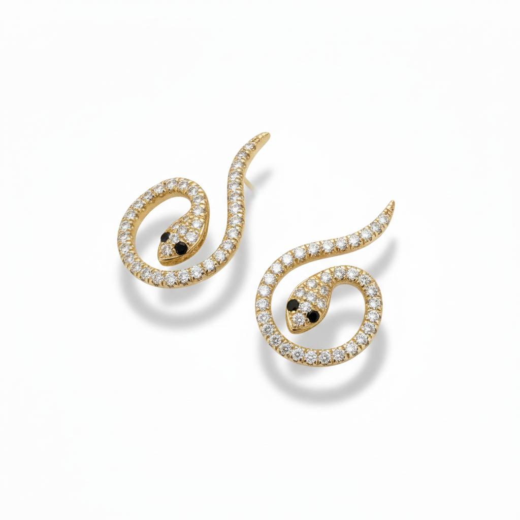 Serpentine Diamond & Sapphire Earrings in 14k Yellow Gold