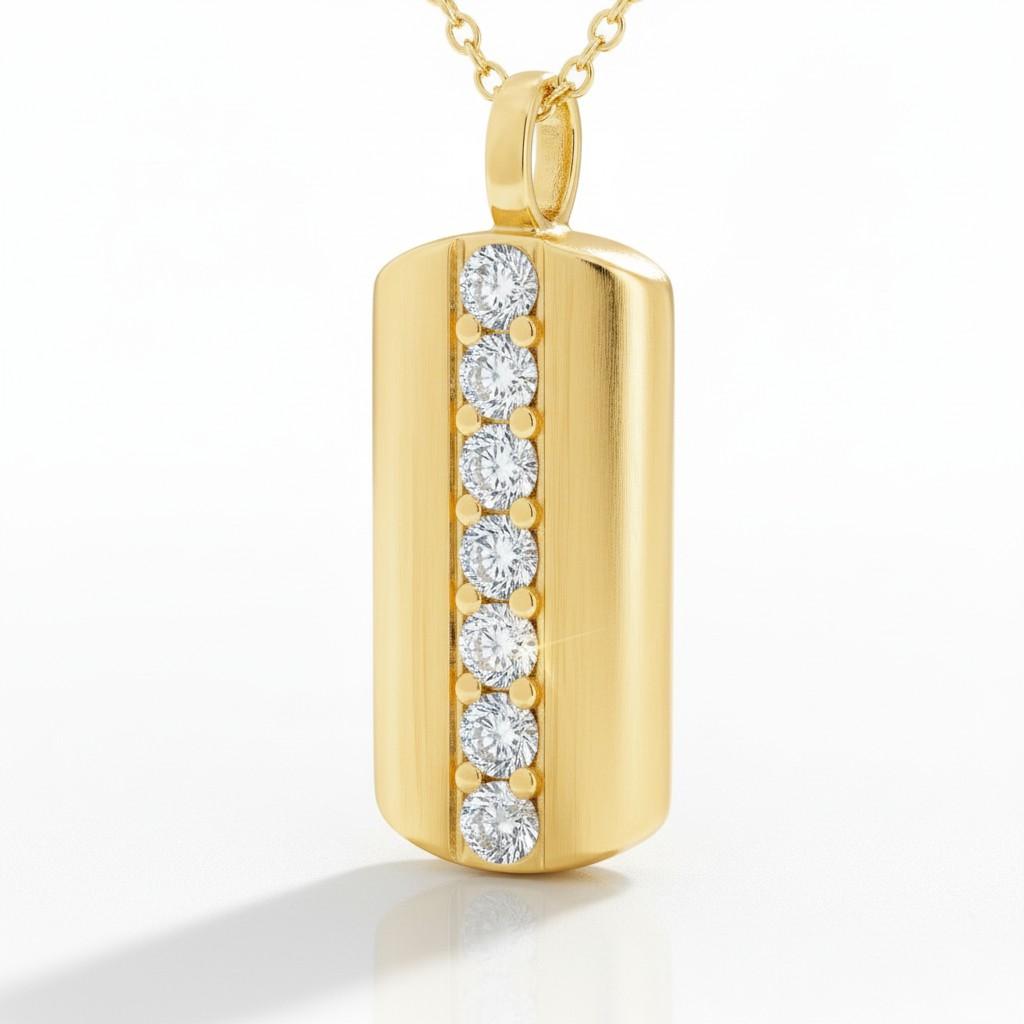 14K Gold Diamond Bar Pendant Necklace