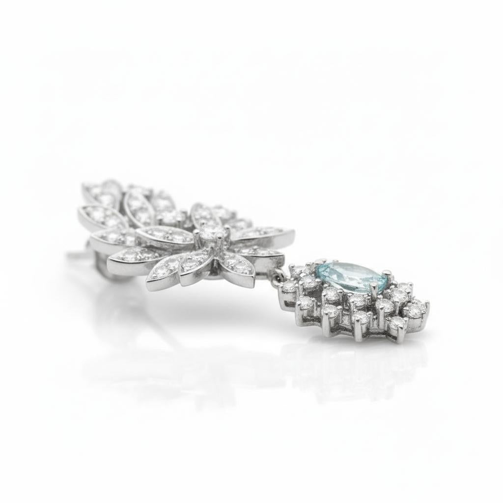 1960 Platinum Aquamarine and Diamond Floral Earrings