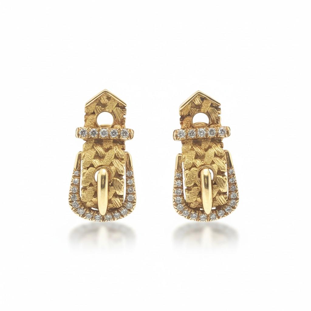 Hermès “Buckle” Diamond Earrings in 18k Yellow Gold, 1980s