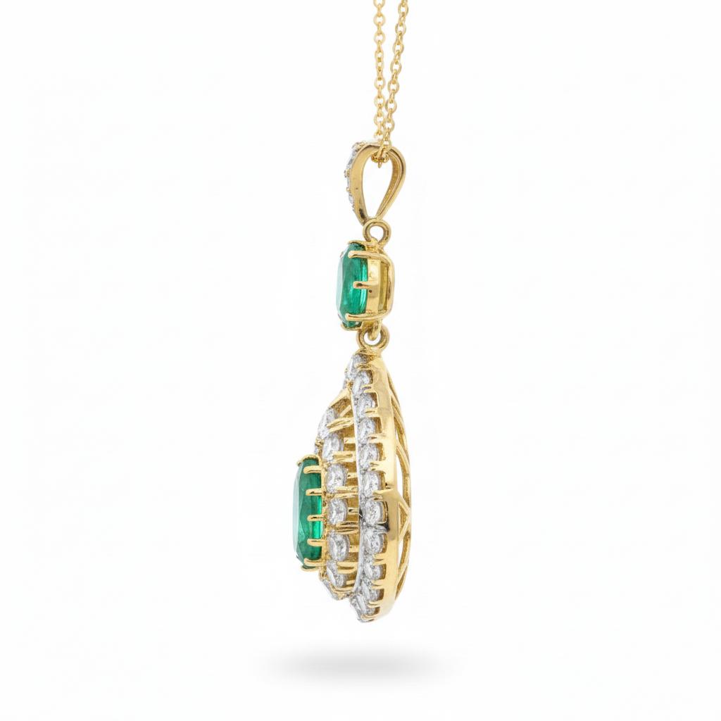 Yellow Gold Emerald and Diamond Pendant | SSEF Certified