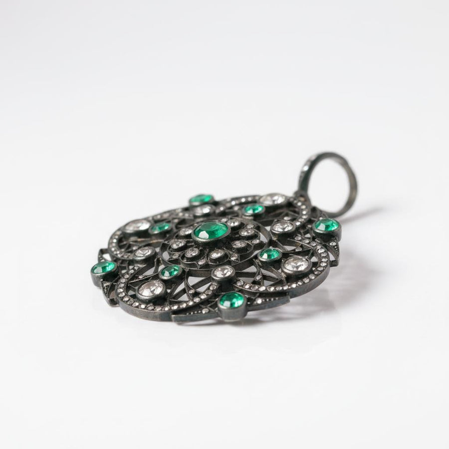 Emerald and Diamond Openwork Pendant in Gold and Silver, circa 1880, second view