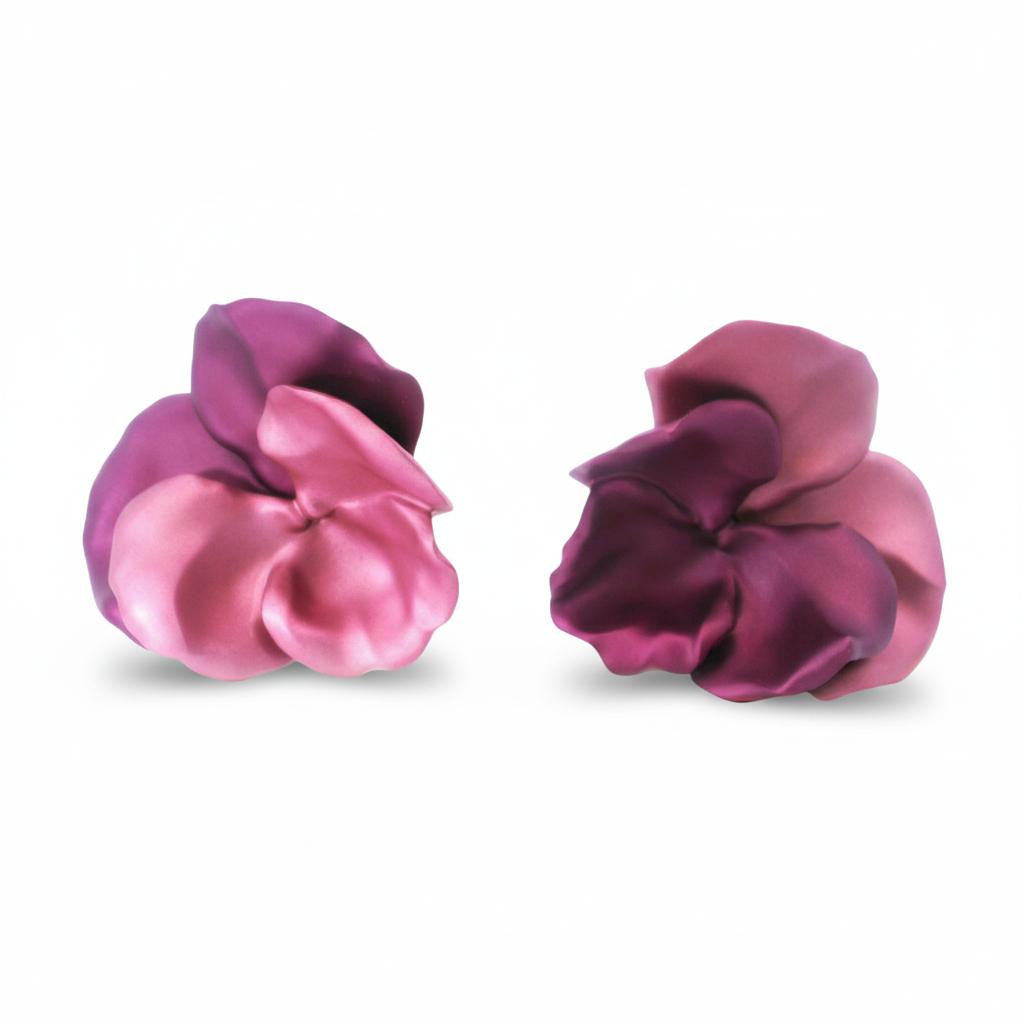 18k Yellow Gold JAR 2000s Flower Earrings Large Aluminium Bicolor Pansy Flower