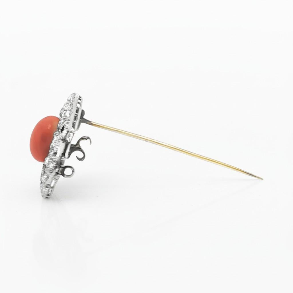 Platinum Art Deco Diamond Coral Geometrical Brooch Pendant