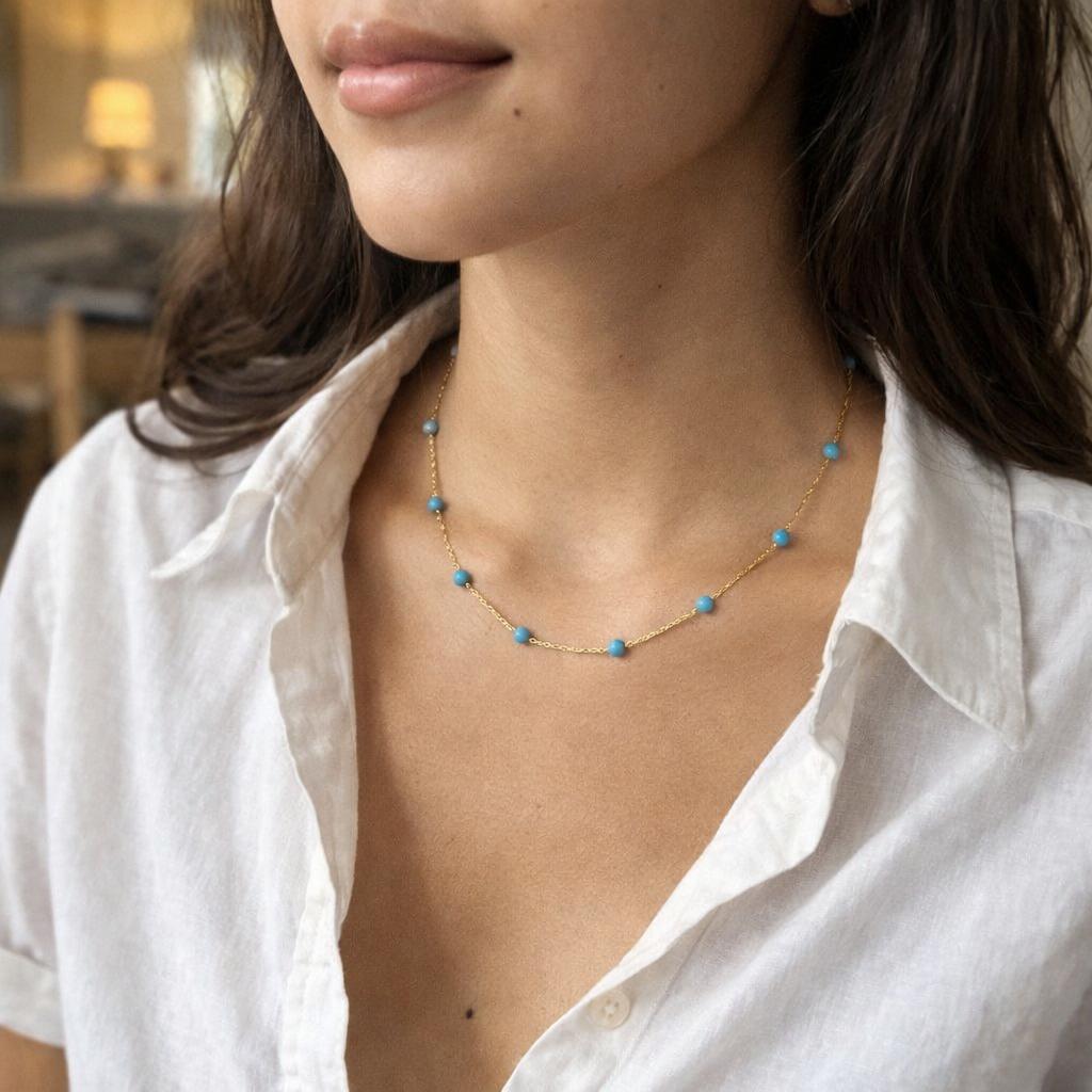 Italian Turquoise and Gold Chain Necklace
