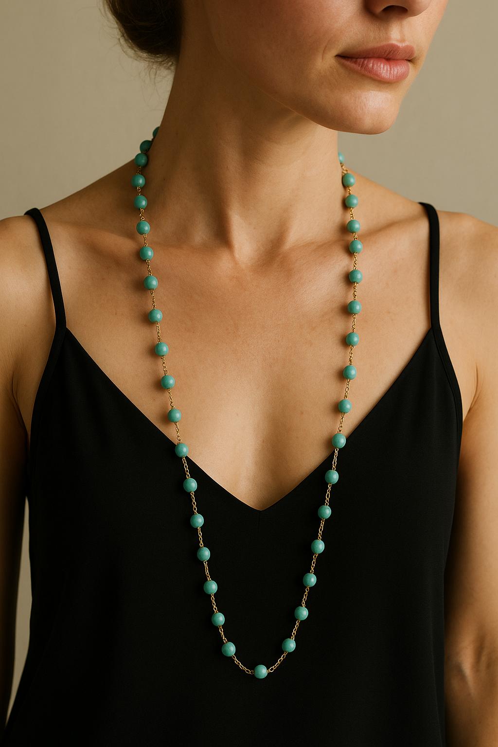 Turquoise and 18K Yellow Gold Chain Necklace