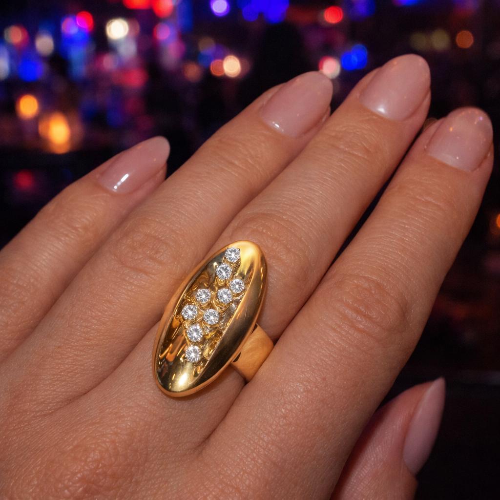 Sculptural Diamond Oval Ring Circa 1970s
