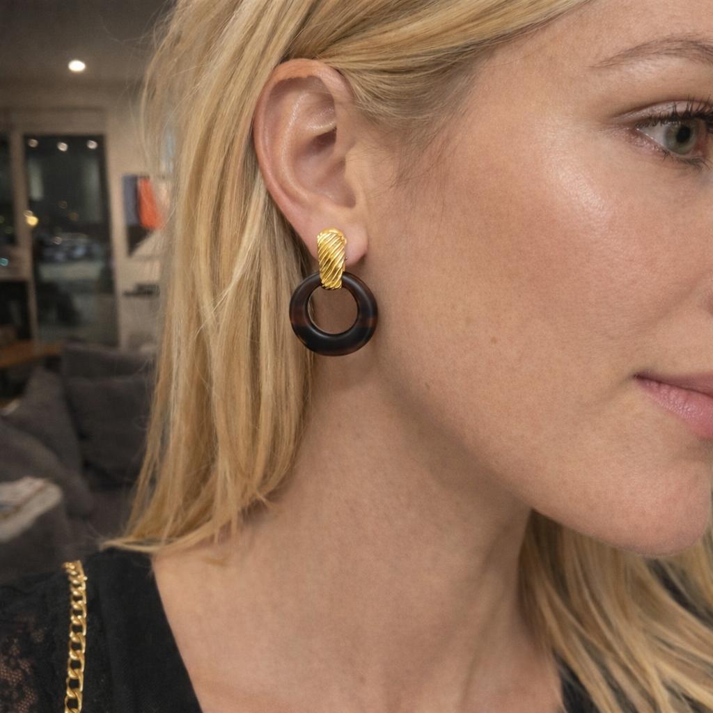 Van Cleef & Arpels Interchangeable Earrings 18K Yellow Gold, Chrysoprase & Tiger