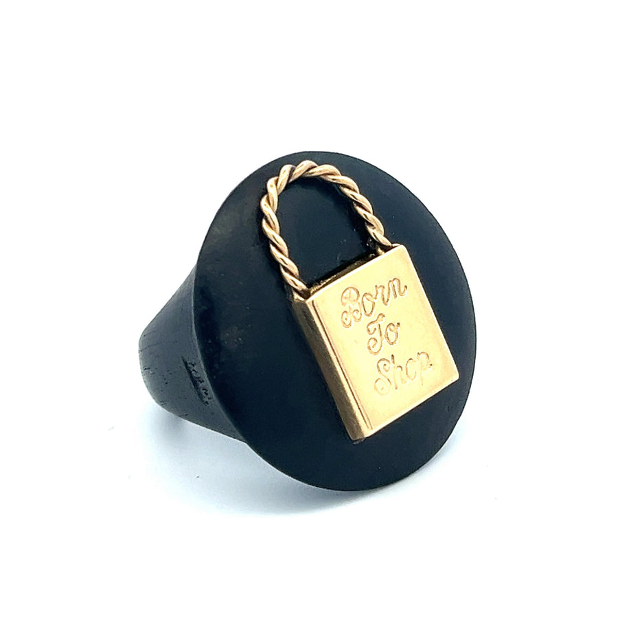 American Petrified Wood Ring in 14K Yellow Gold, 1960s