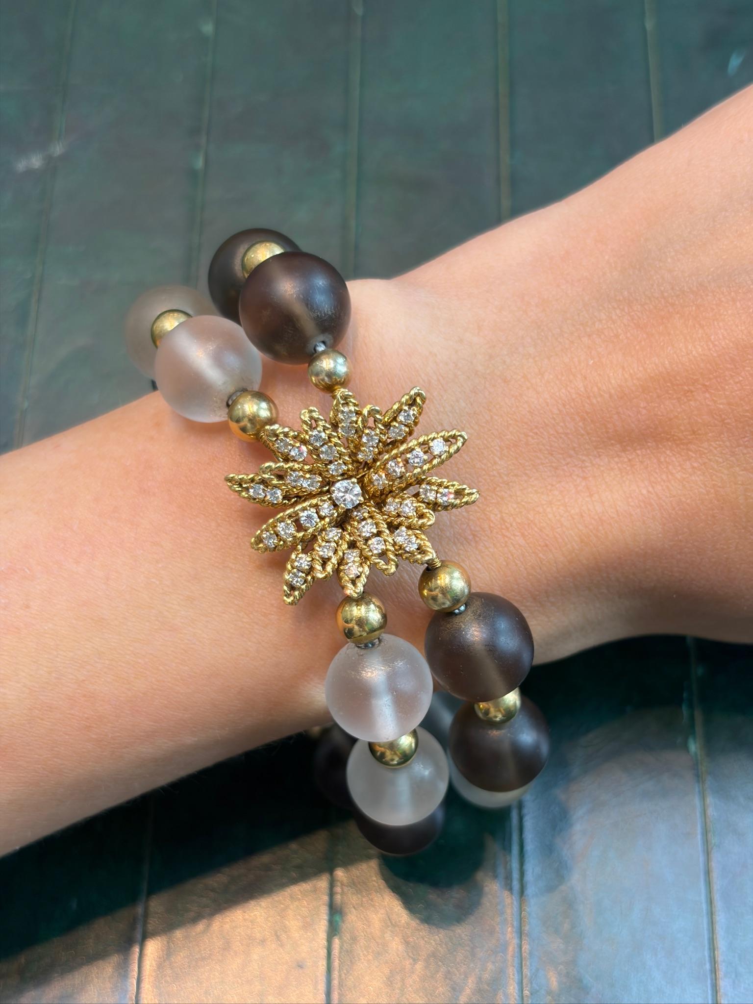 French Agate, Quartz, Diamond and Gold Demi-Parure