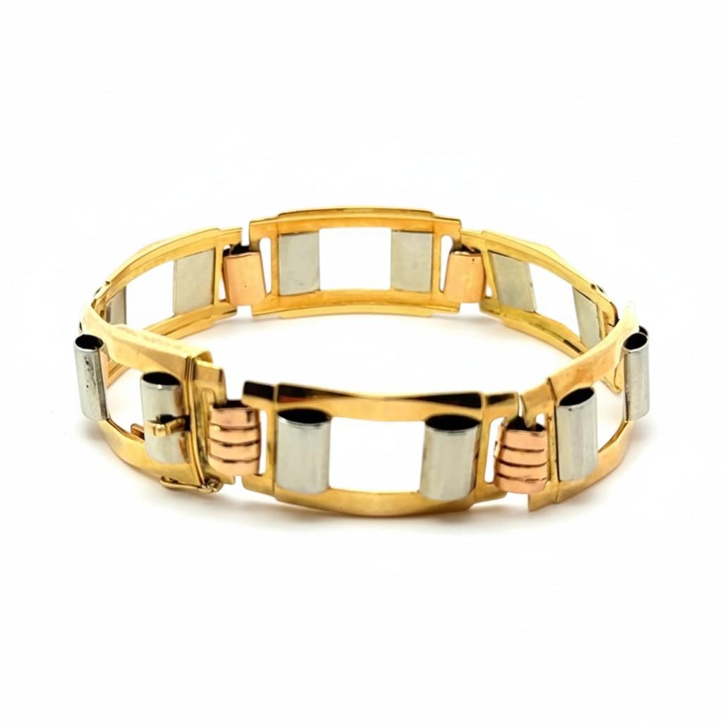 French Tricolor Geometric Gold Bracelet France, Circa 1940s