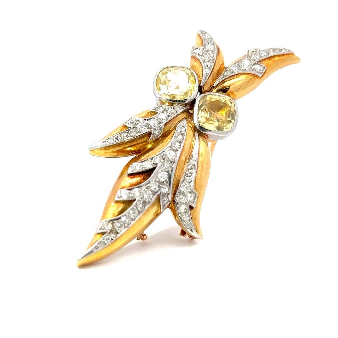 18K Yellow Gold & Platinum  Belperron 1940s Sapphire Diamond  Pin