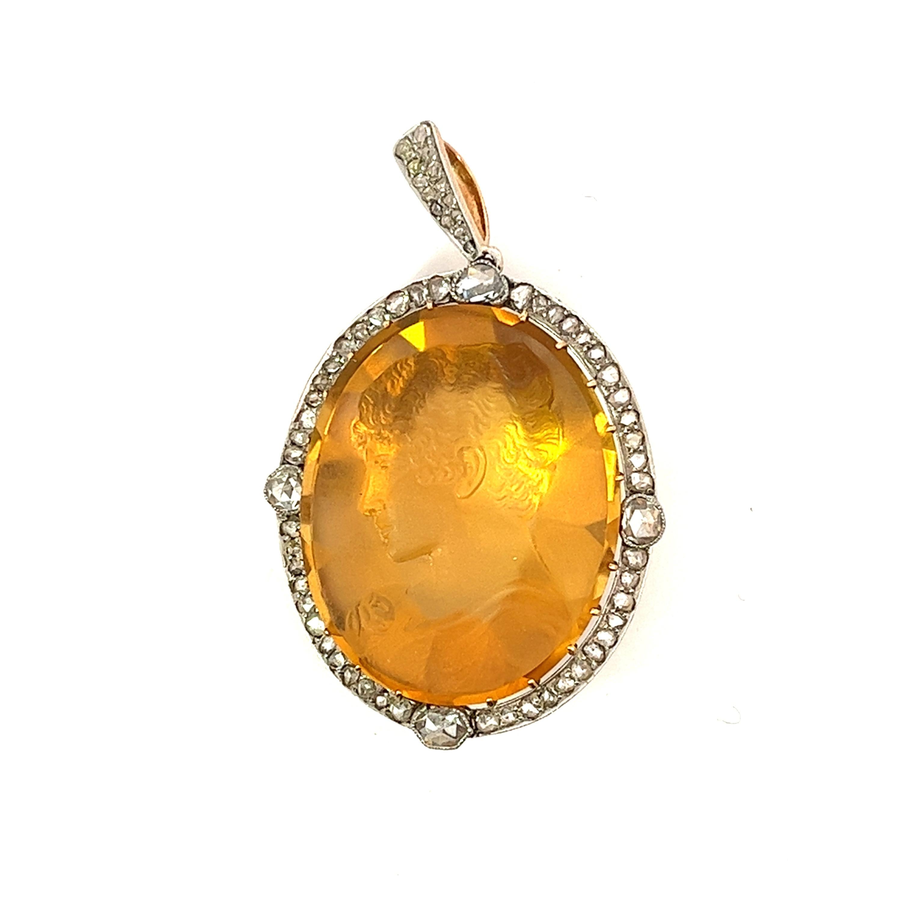 18k Gold on Silver French Victorian Citrine Diamond  Pendant