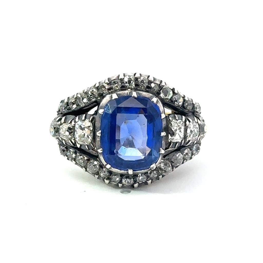 18k Gold on Silver    Sapphire & Diamond  Ring  -