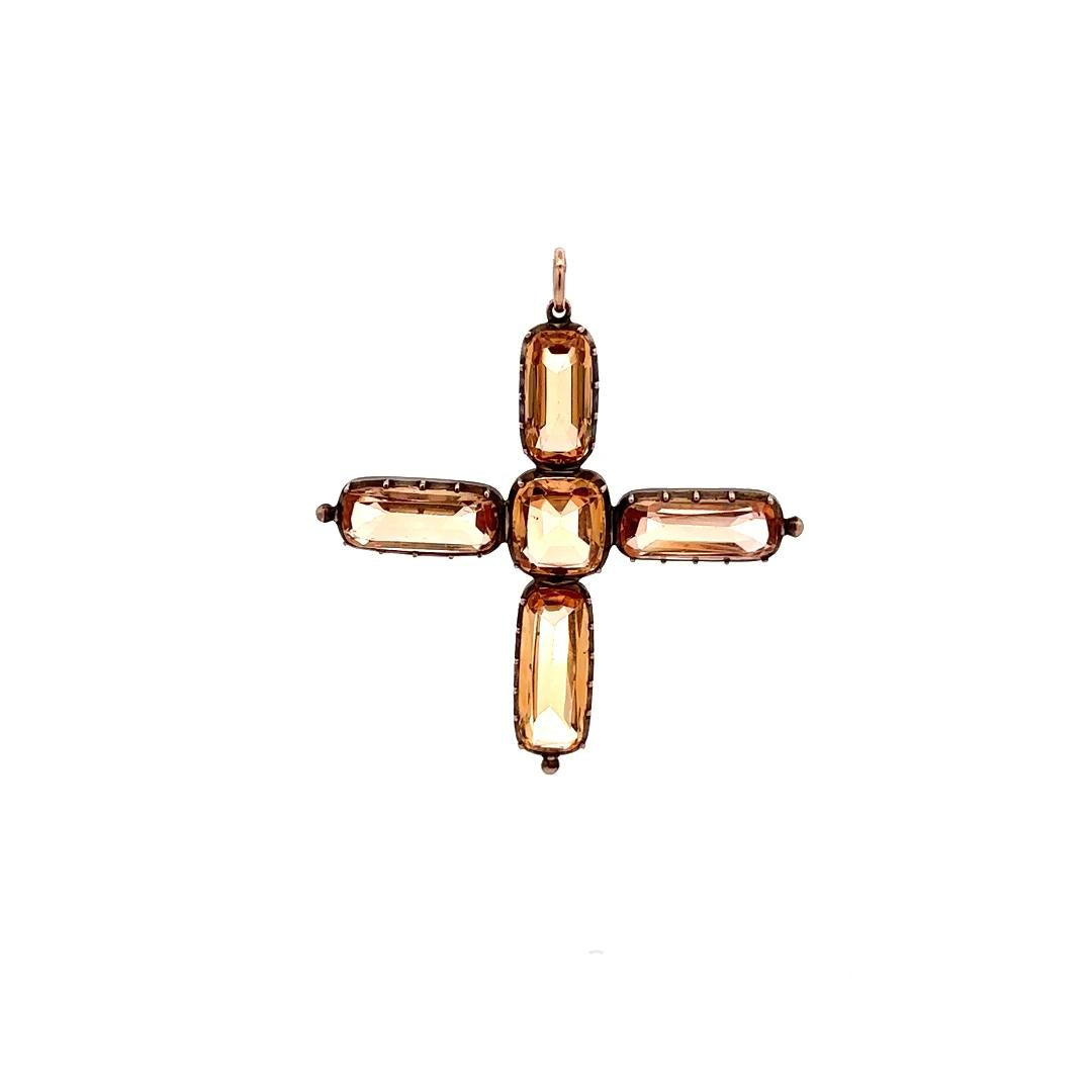 18k Gold on Silver  Victorian Cross  Topaz Pendant