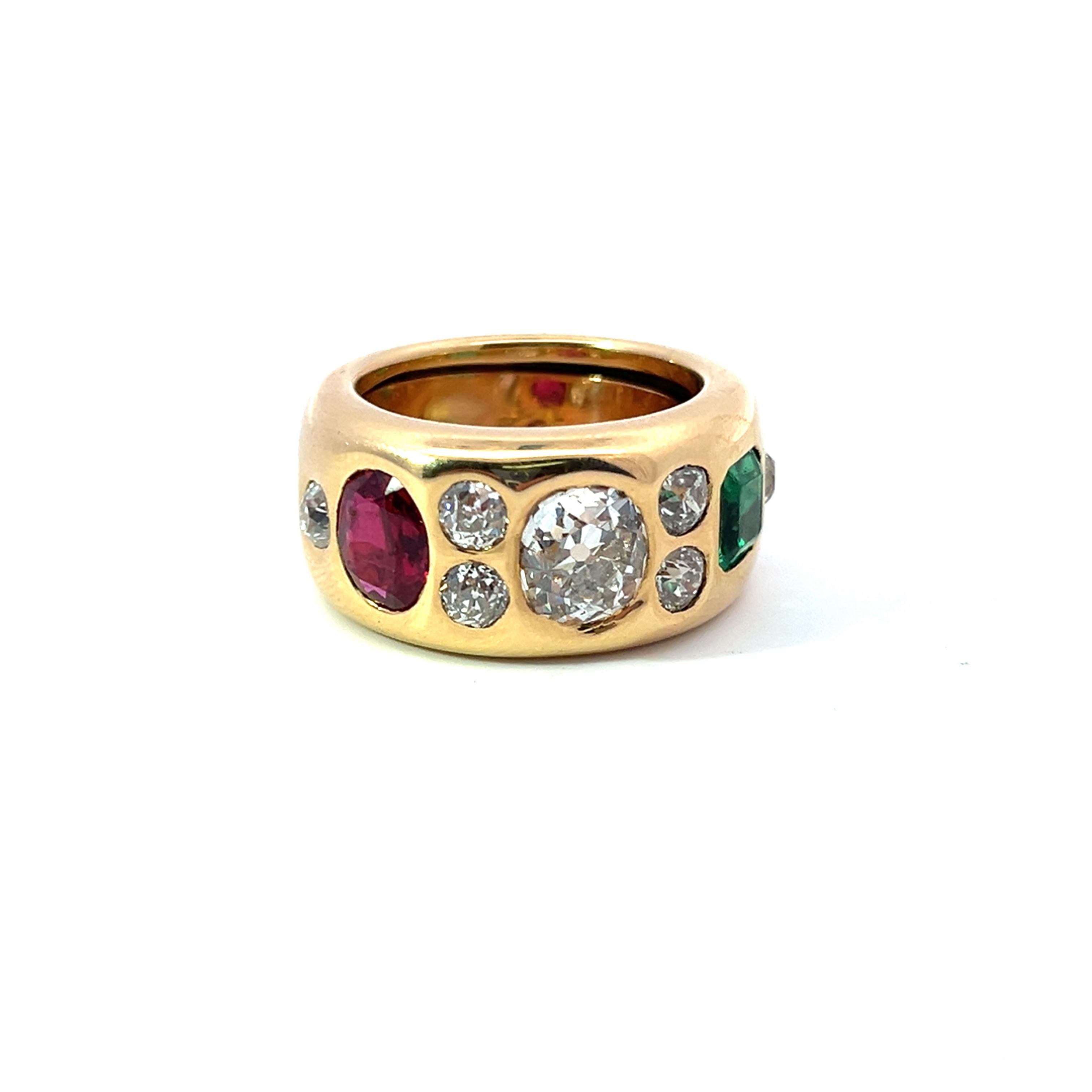 18k Yellow Gold   1950s Emerald Ruby & Diamond Ring Emerald Colombian Minor AGL
