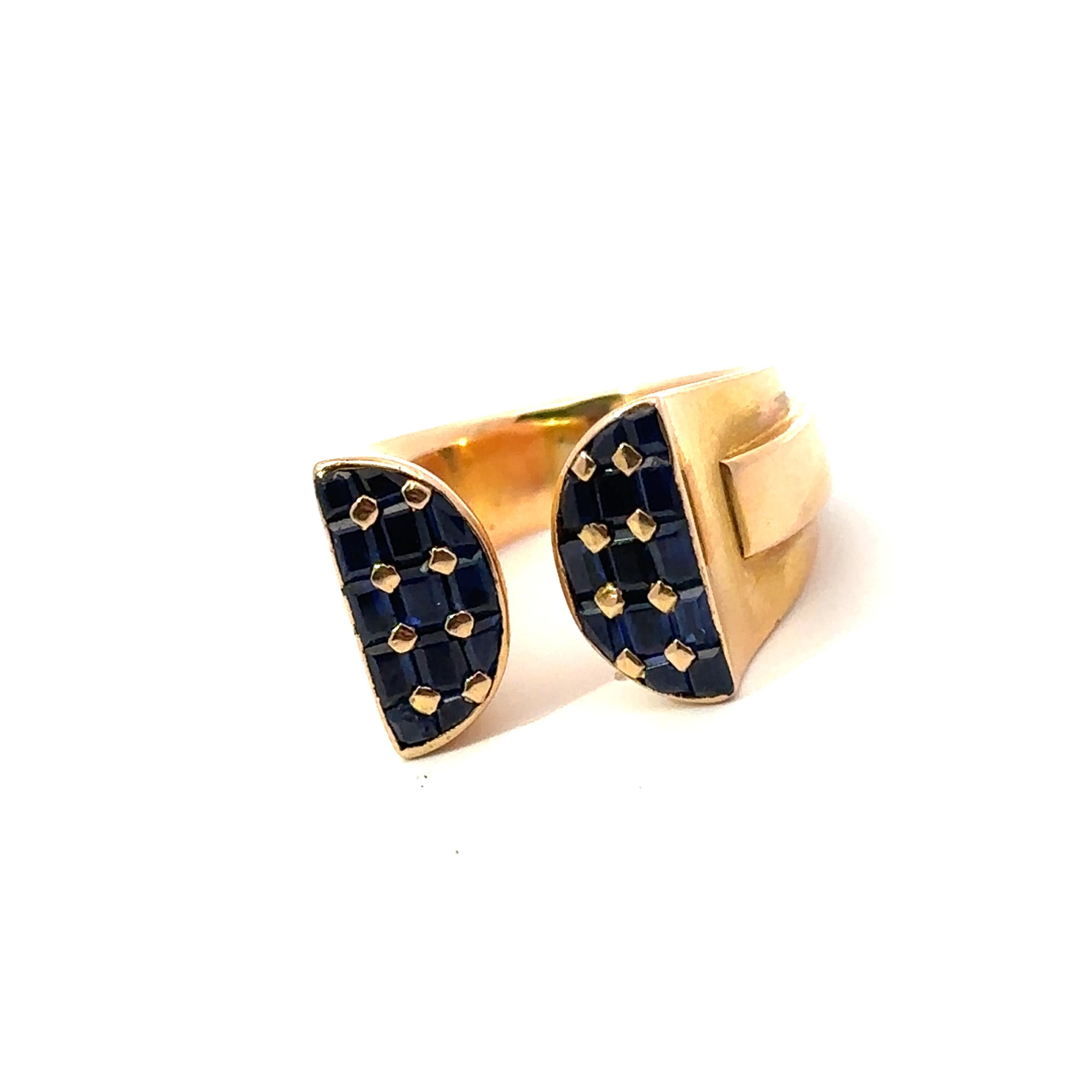 18k Yellow Gold  Mauboussin 1950s Sapphire Gold Ring  - 15.53GRAM -S1.20cts