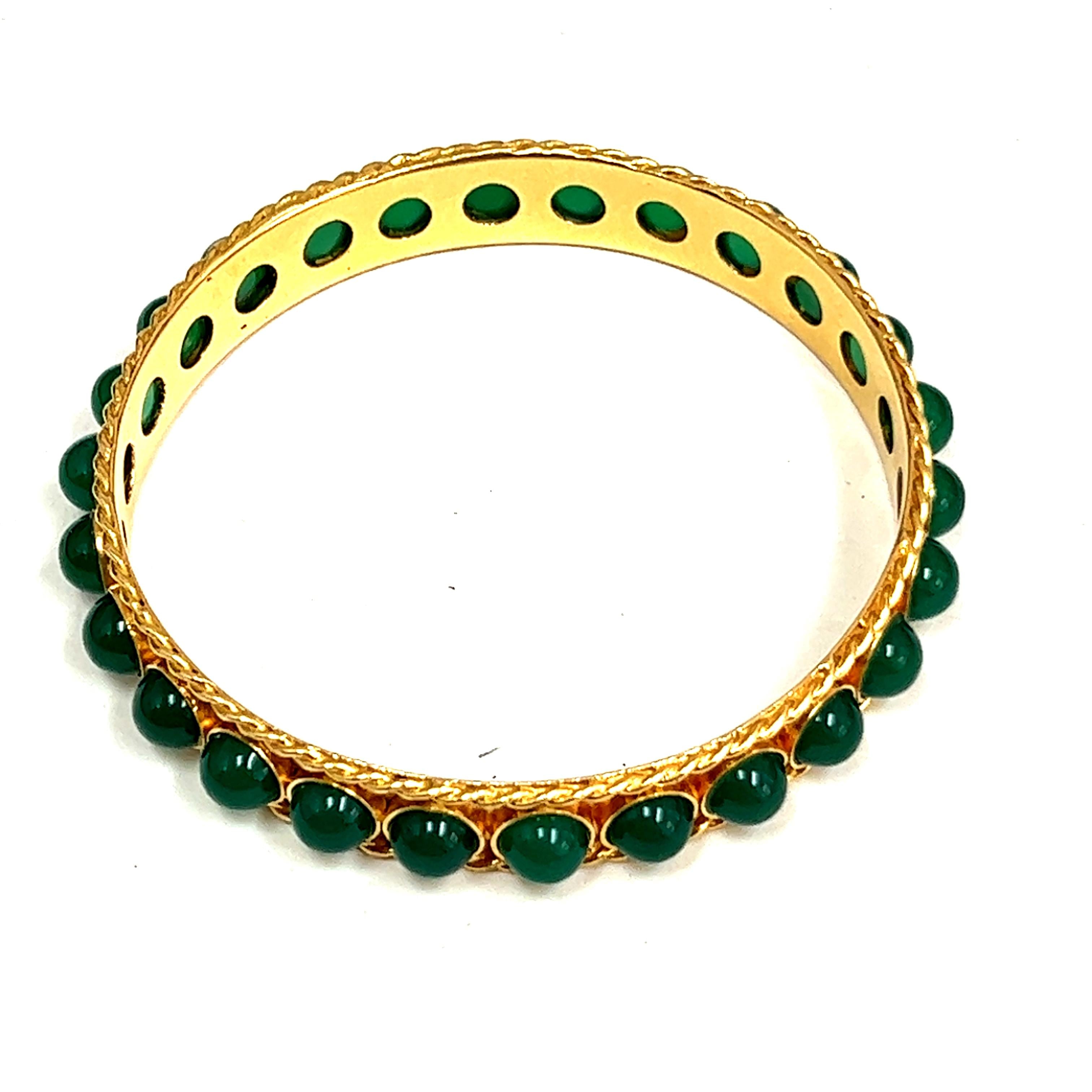 18k Yellow Gold  Van Cleef & Arpels 1970s Geometrical Chrysoprase Bangle Serial