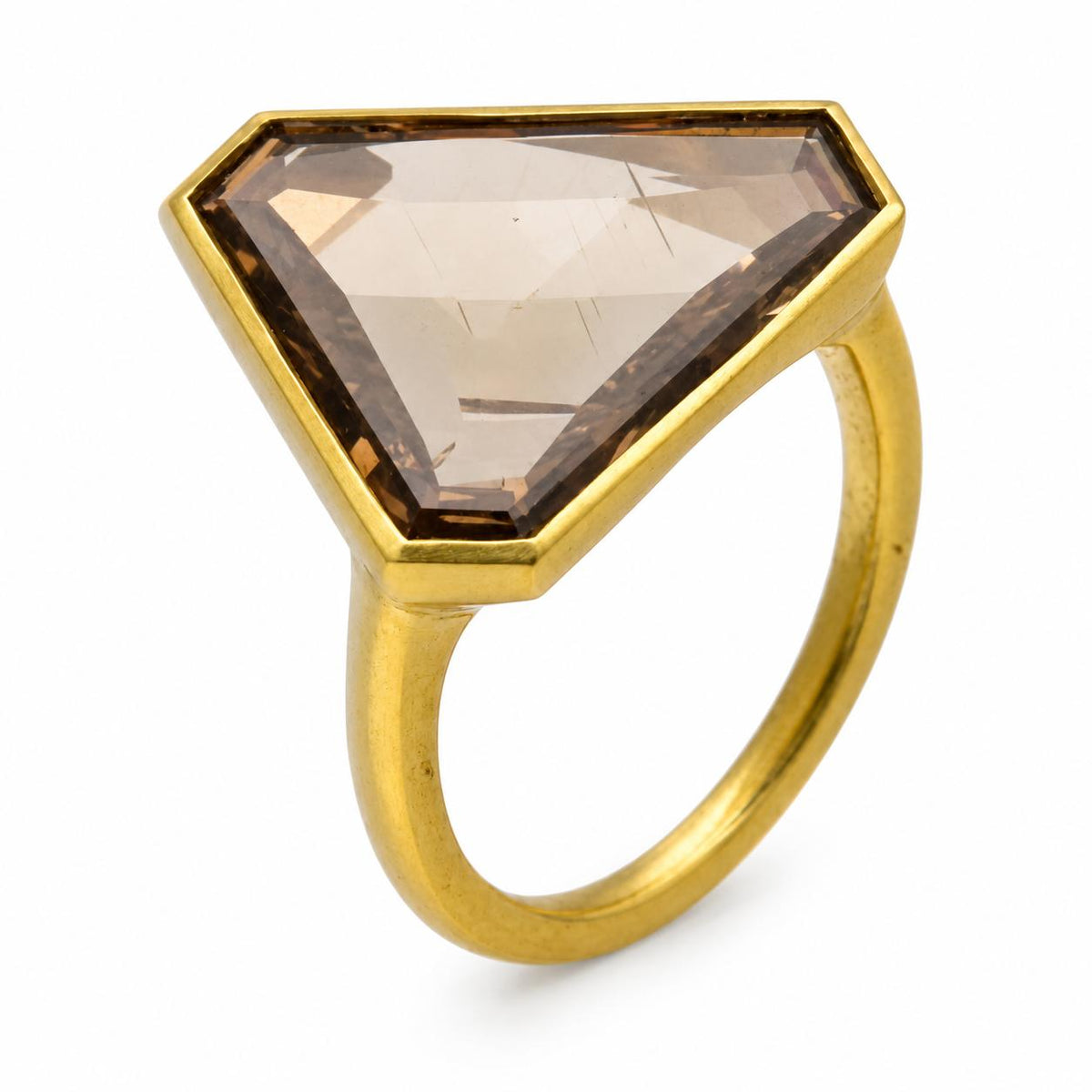 5.76-Carat Portrait-Cut Champagne Diamond Gold Ring