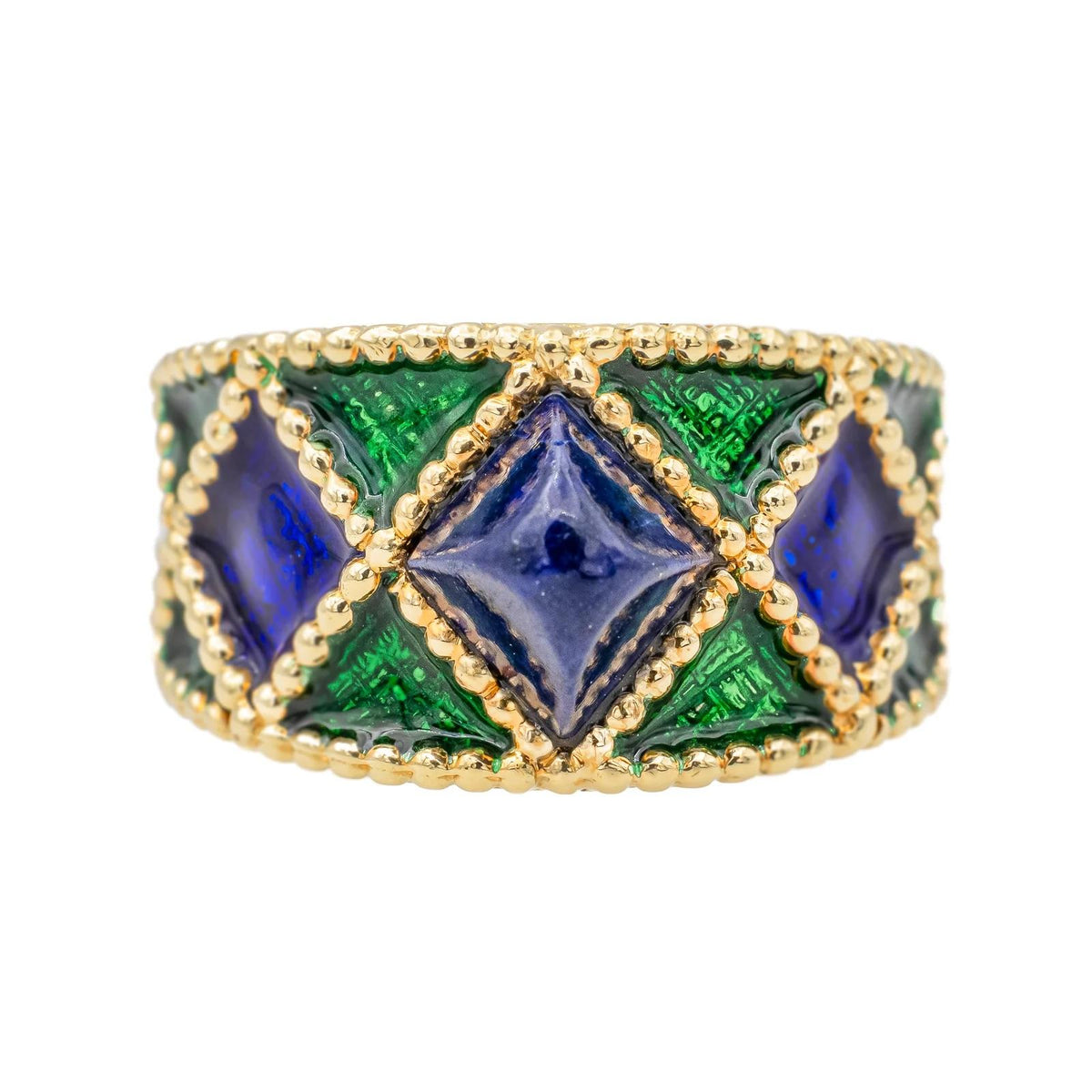 1970s Fred Paris Enamel and 18K Gold Bracelet and Ring Set