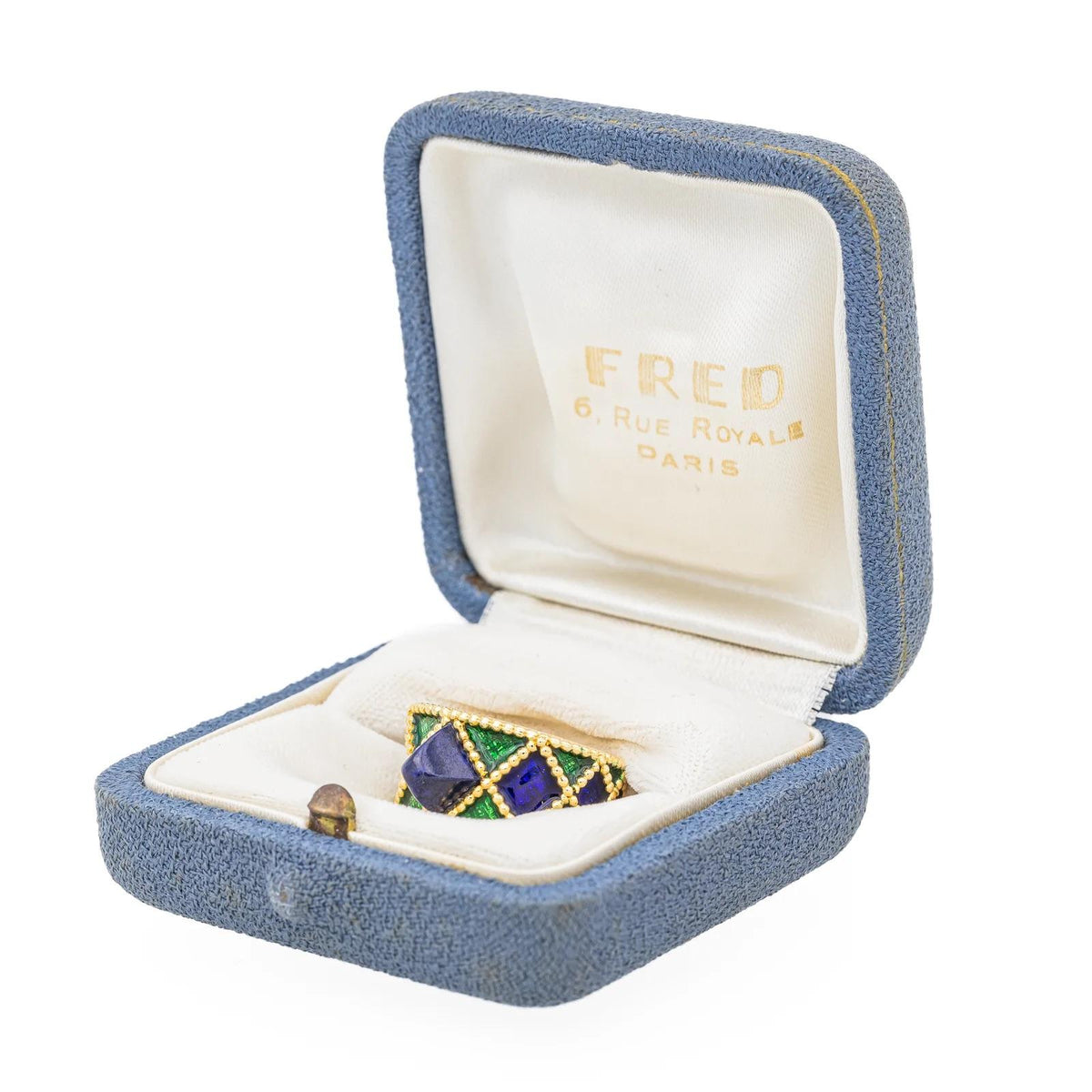 1970s Fred Paris Enamel and 18K Gold Bracelet and Ring Set