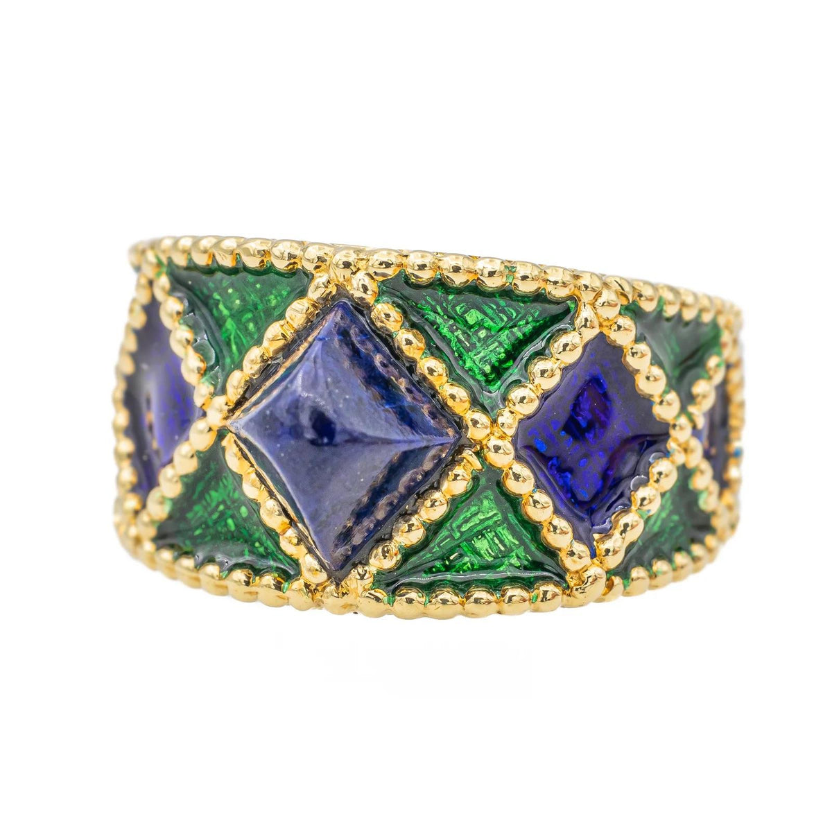 1970s Fred Paris Enamel and 18K Gold Bracelet and Ring Set