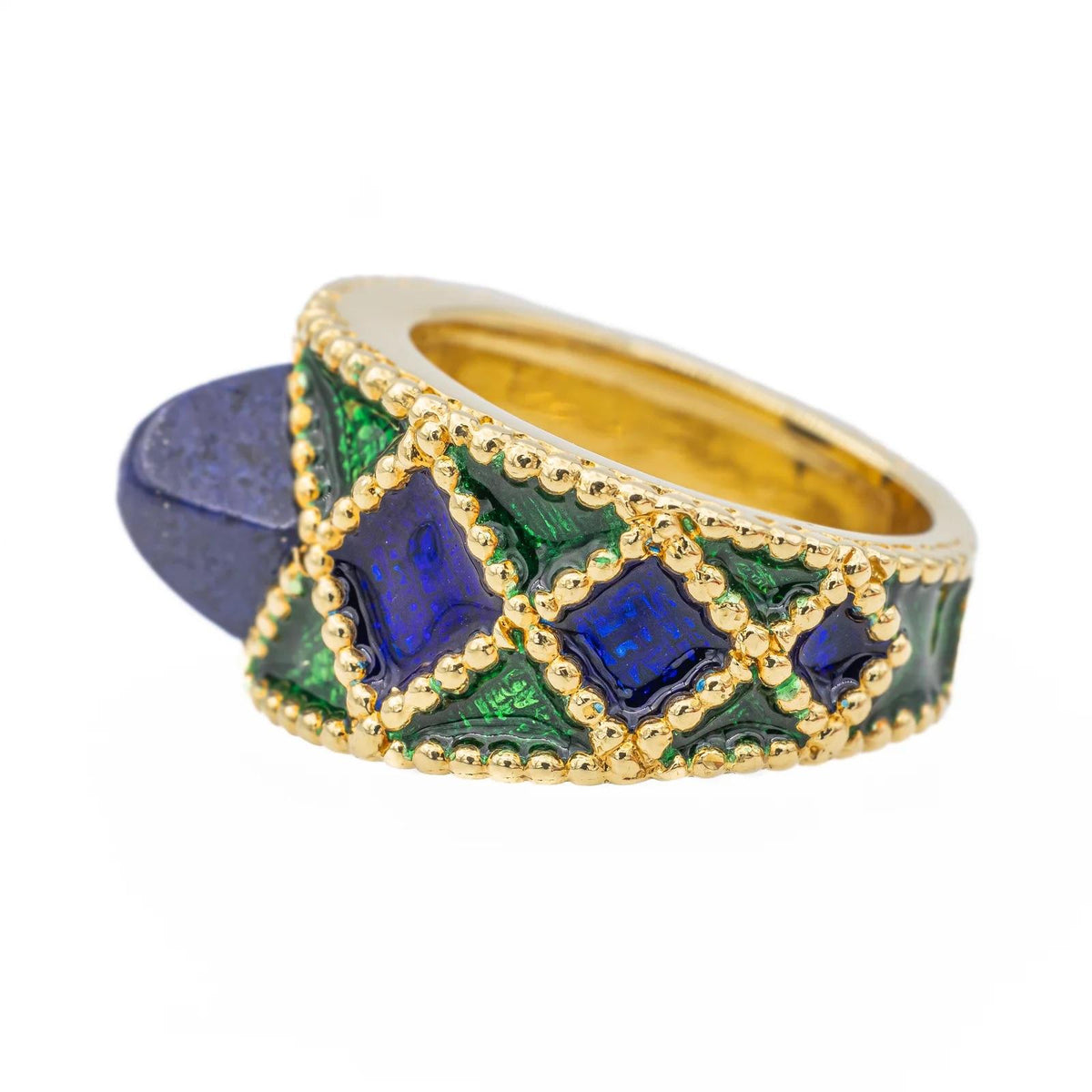 1970s Fred Paris Enamel and 18K Gold Bracelet and Ring Set