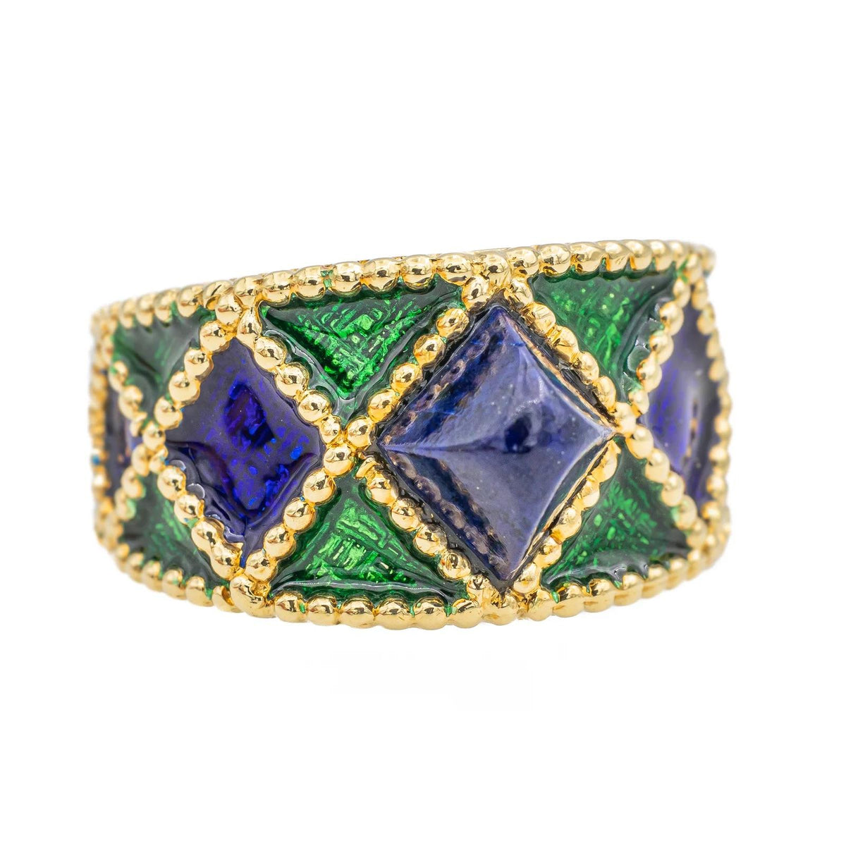 1970s Fred Paris Enamel and 18K Gold Bracelet and Ring Set
