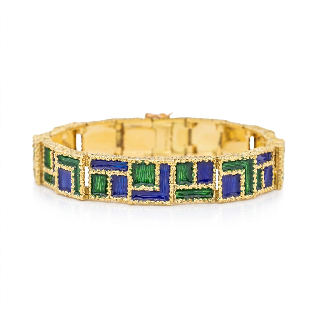 1970s Fred Paris Enamel and 18K Gold Bracelet and Ring Set