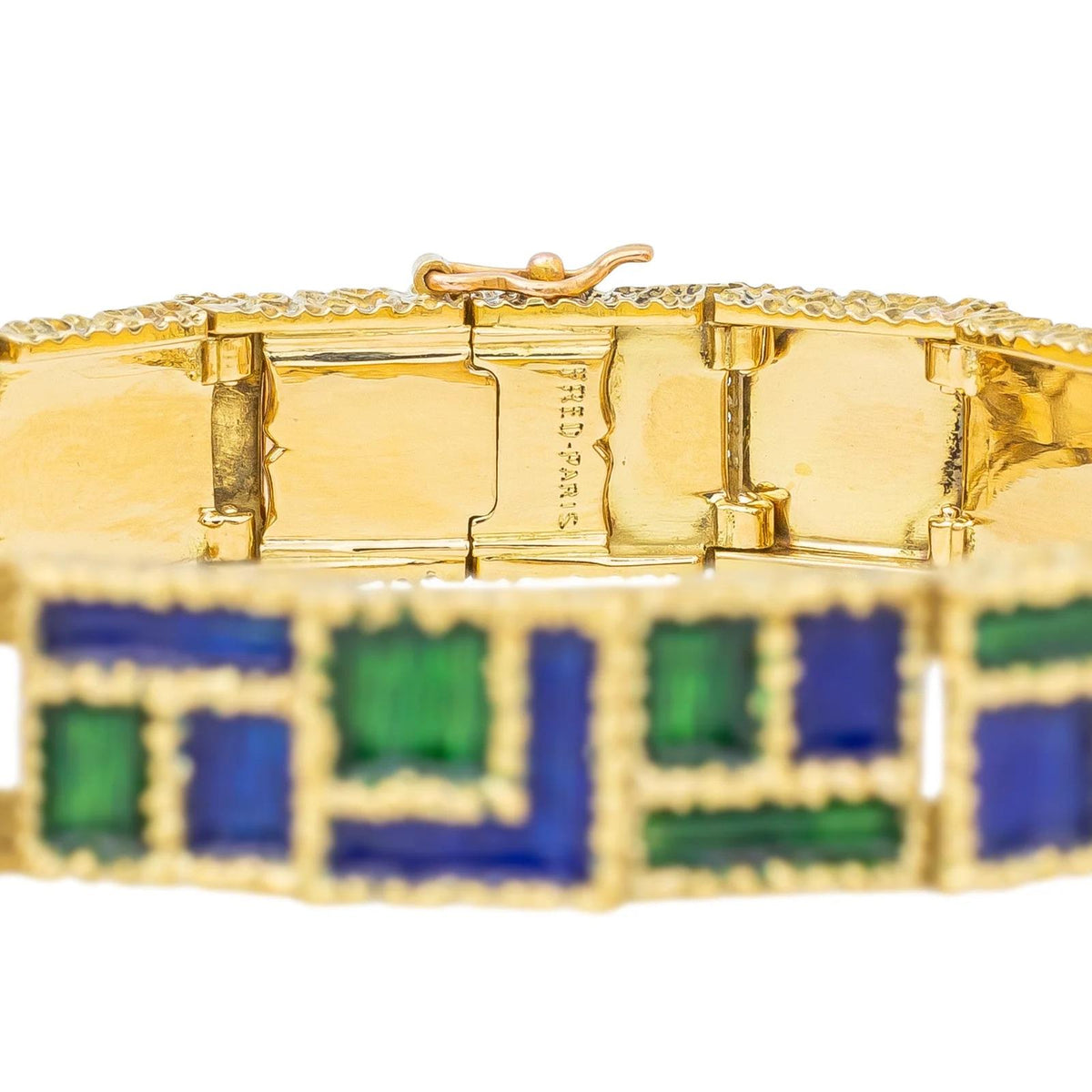 1970s Fred Paris Enamel and 18K Gold Bracelet and Ring Set
