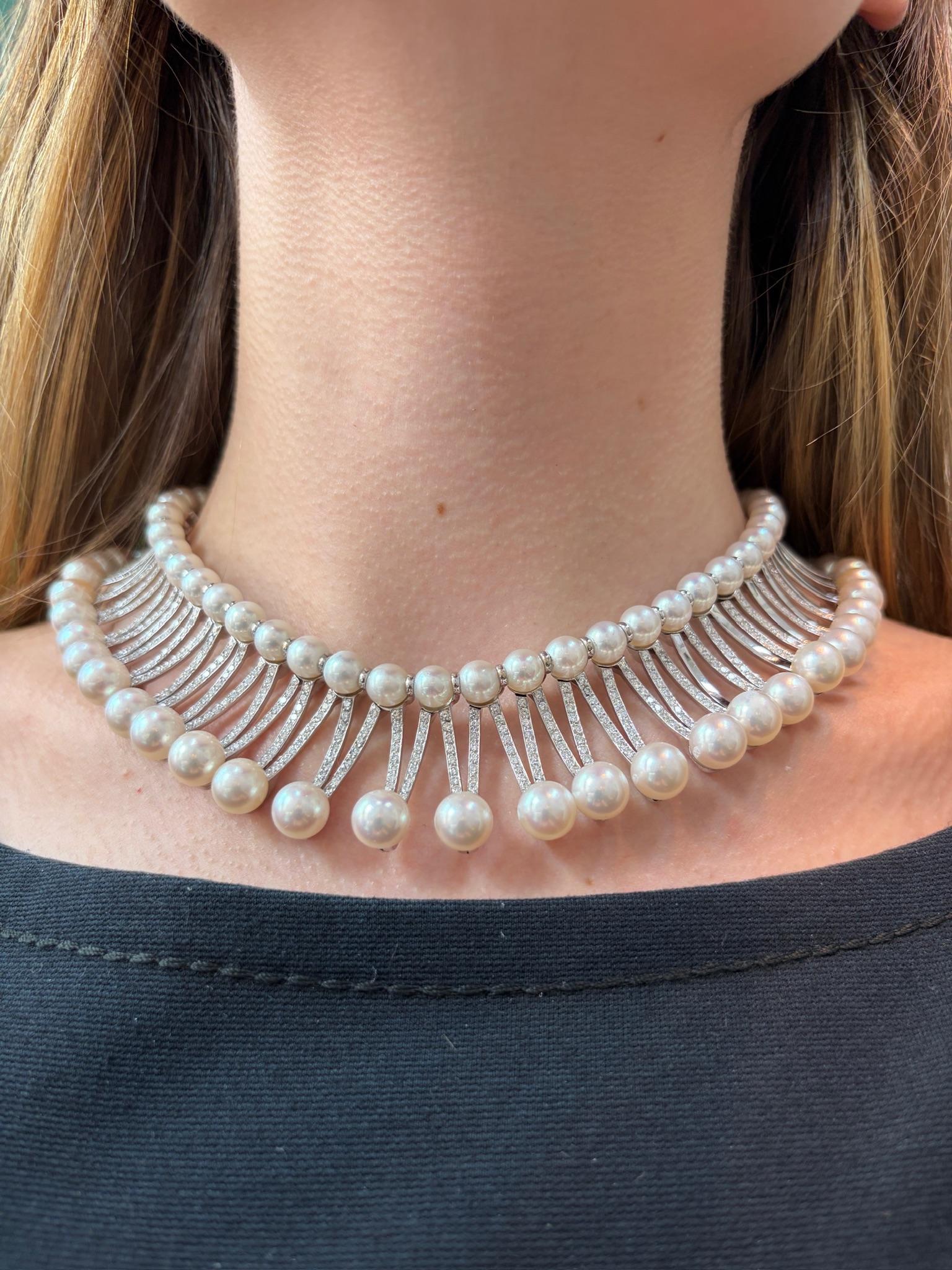 Fred Paris Diamond & Pearl Necklace, Circa 2000