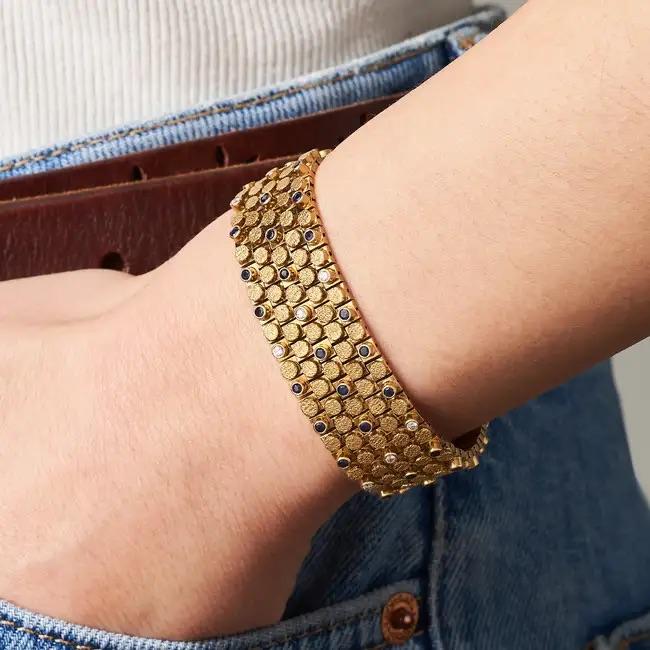 Van Cleef & Arpels Sapphire and Diamond Gold Strap Bracelet