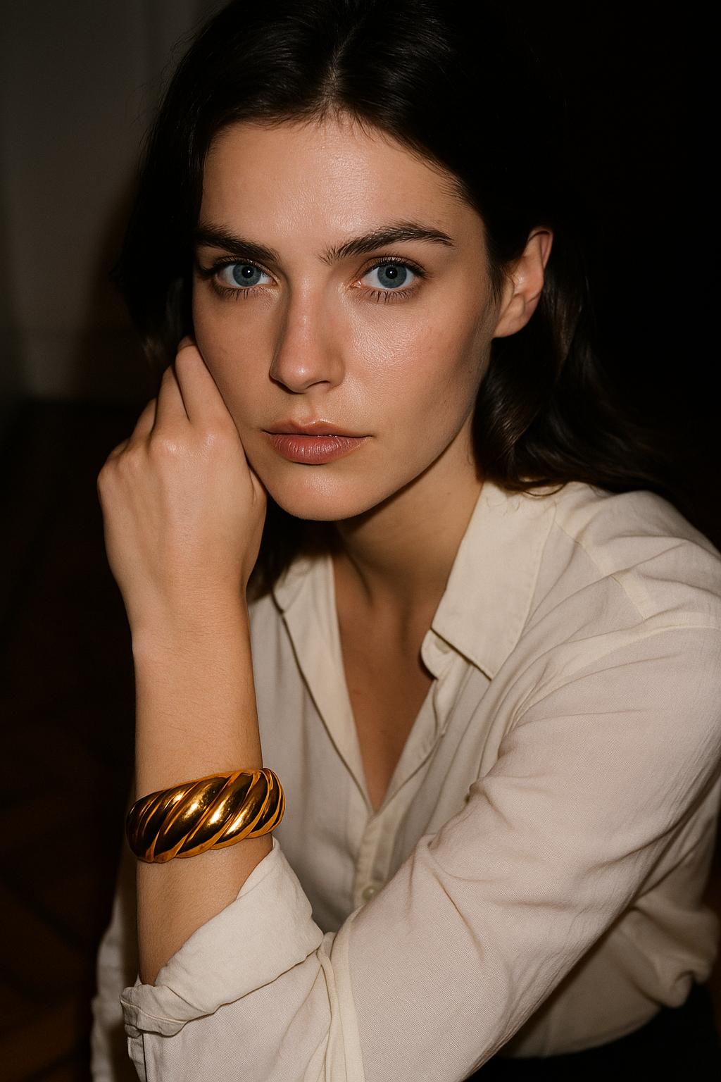 Sculpted Gold Cuff Bracelet, circa 1980