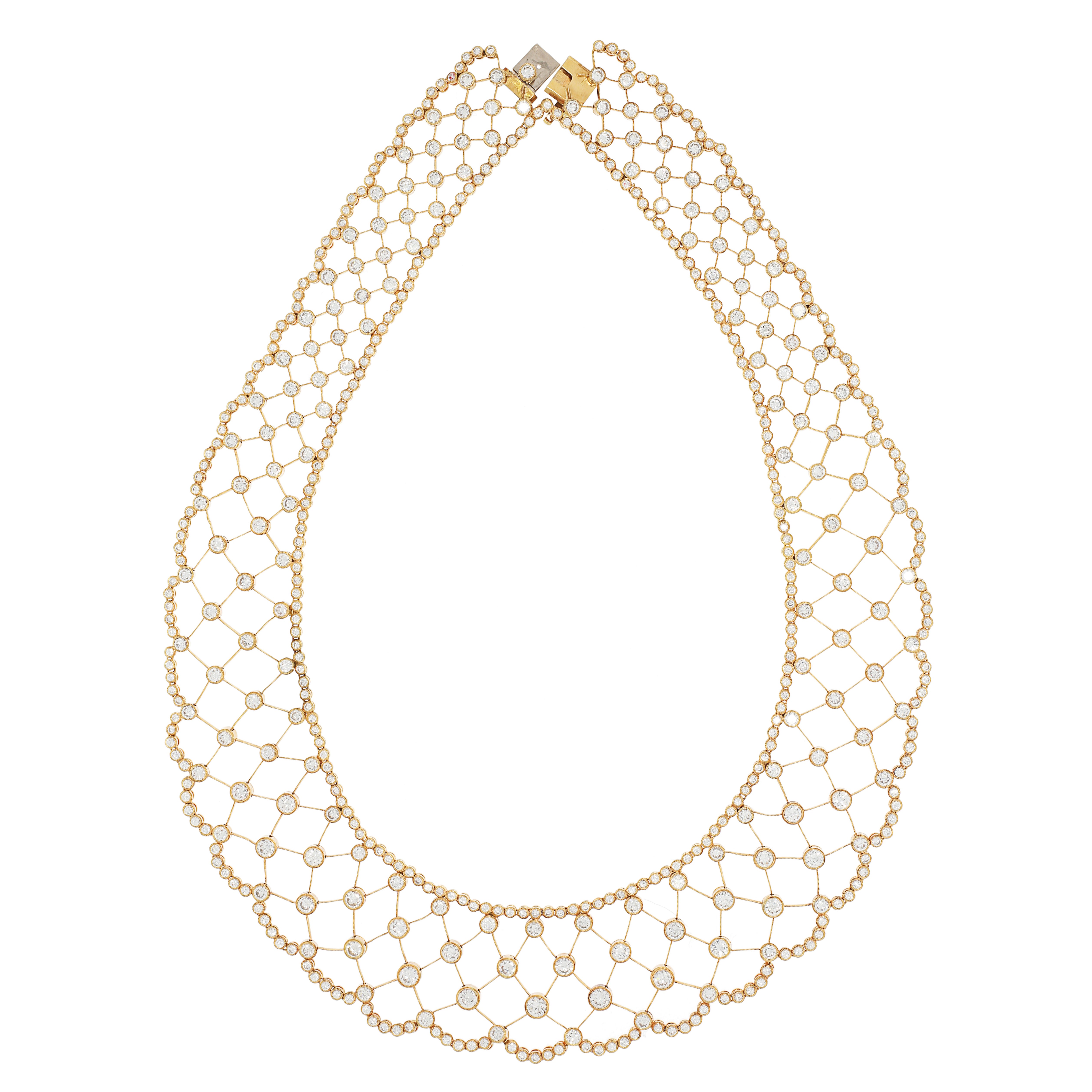 Contemporary Diamond Bib Necklace in 18K Yellow Gold, 41.00 Carats