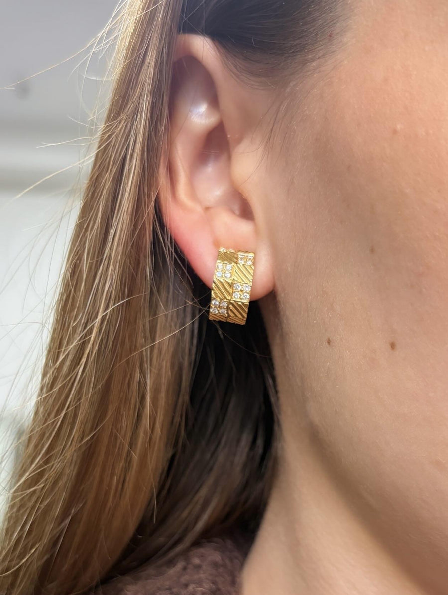Van Cleef & Arpels Diamond Checkerboard Earrings in 18K Yellow Gold, 1970s, second view