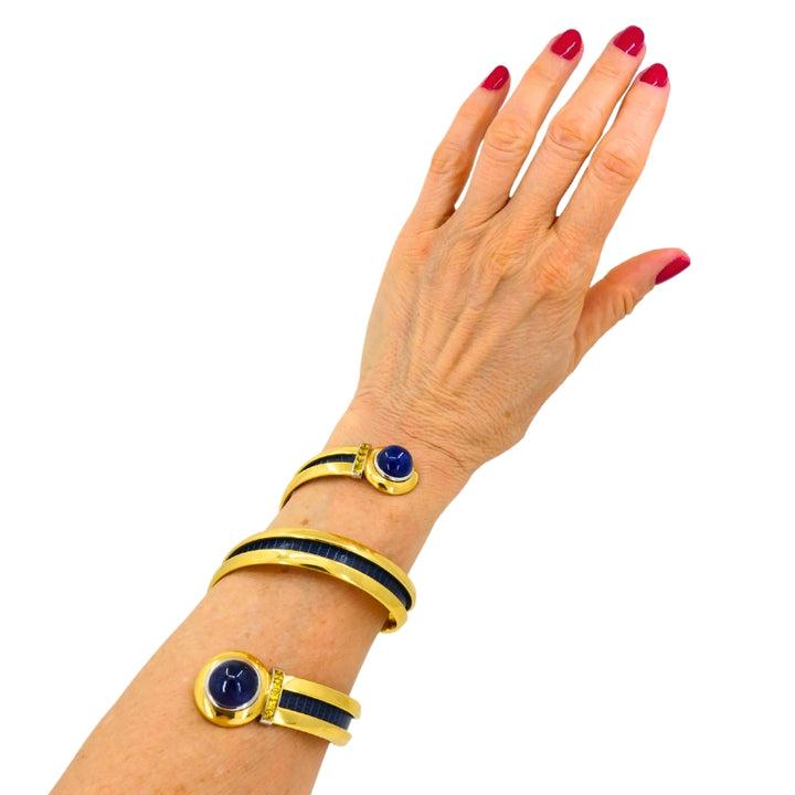 Hemmerle Spiral Sapphire, Yellow Sapphire & Leather Bracelet 18k Gold, Circa 198