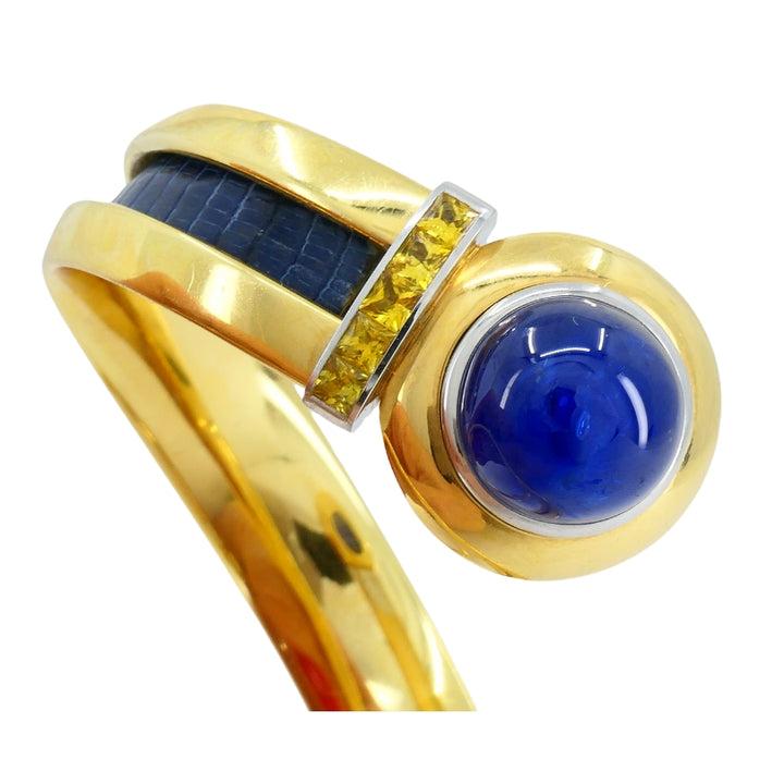 Hemmerle Spiral Sapphire, Yellow Sapphire & Leather Bracelet 18k Gold, Circa 198