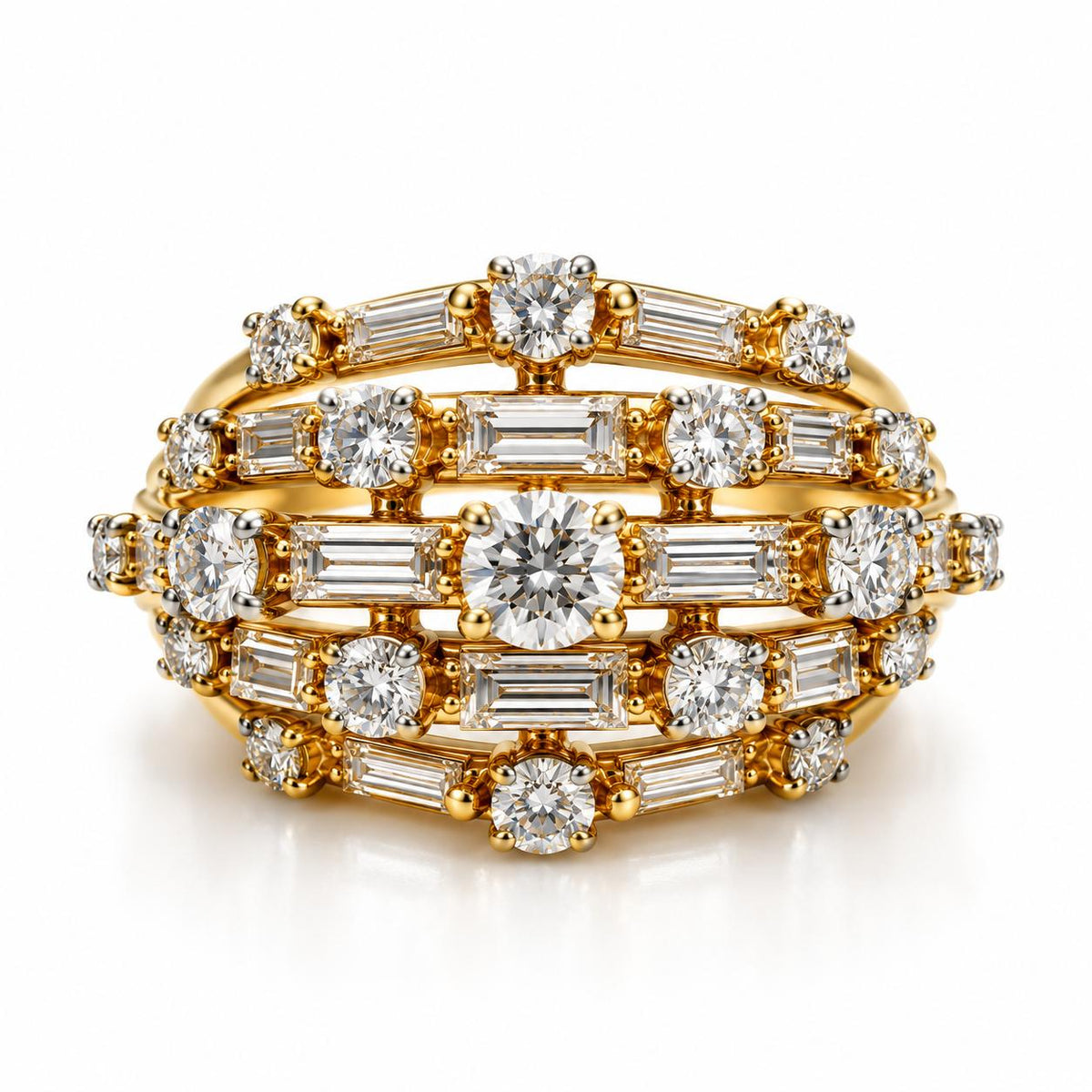 1970s Oscar Heyman Diamond Bombé Ring in 18K Gold and Platinum