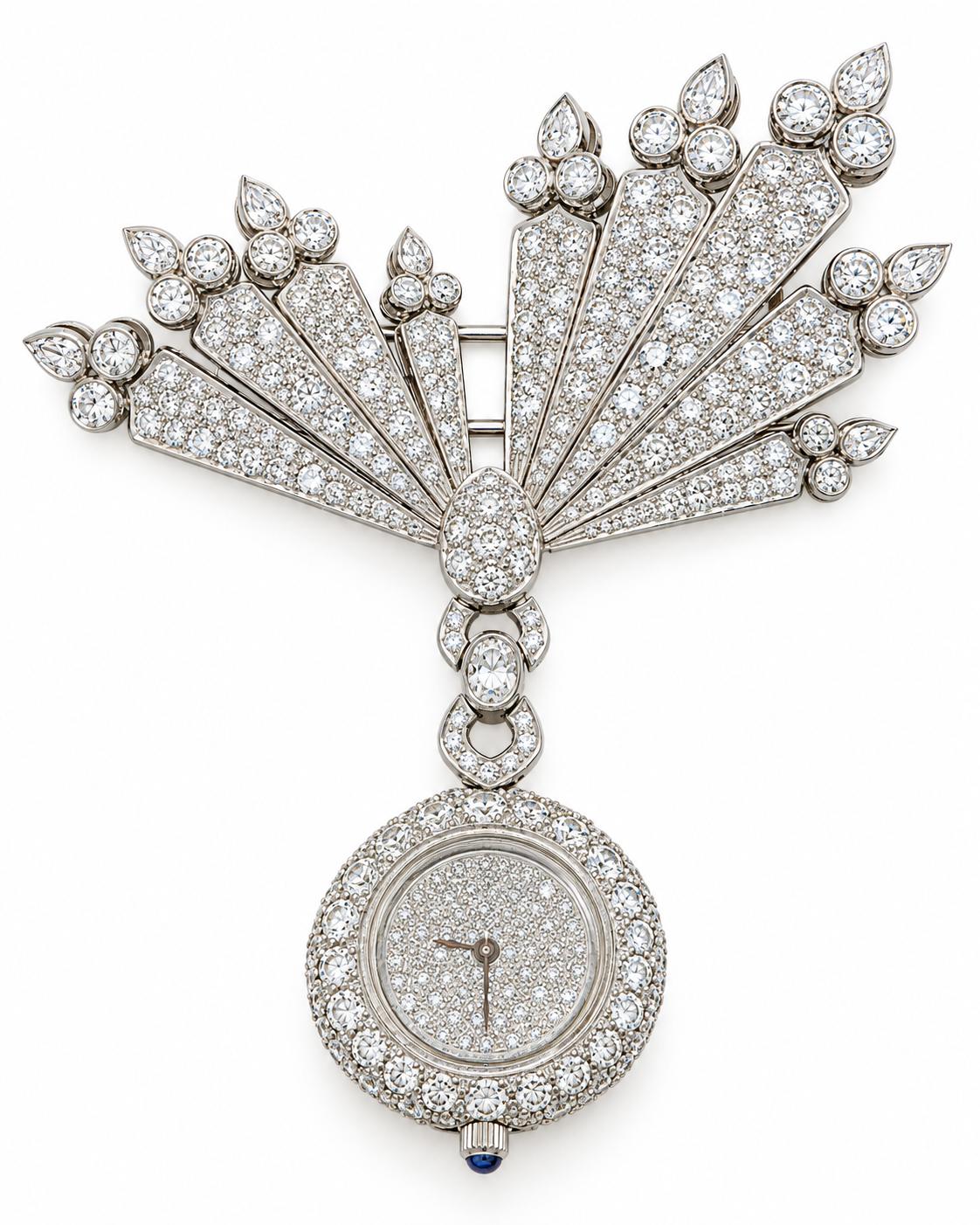 Van Cleef & Arpels Convertible Diamond Pin Watch Brooch in Platinum, 1990s, view 3