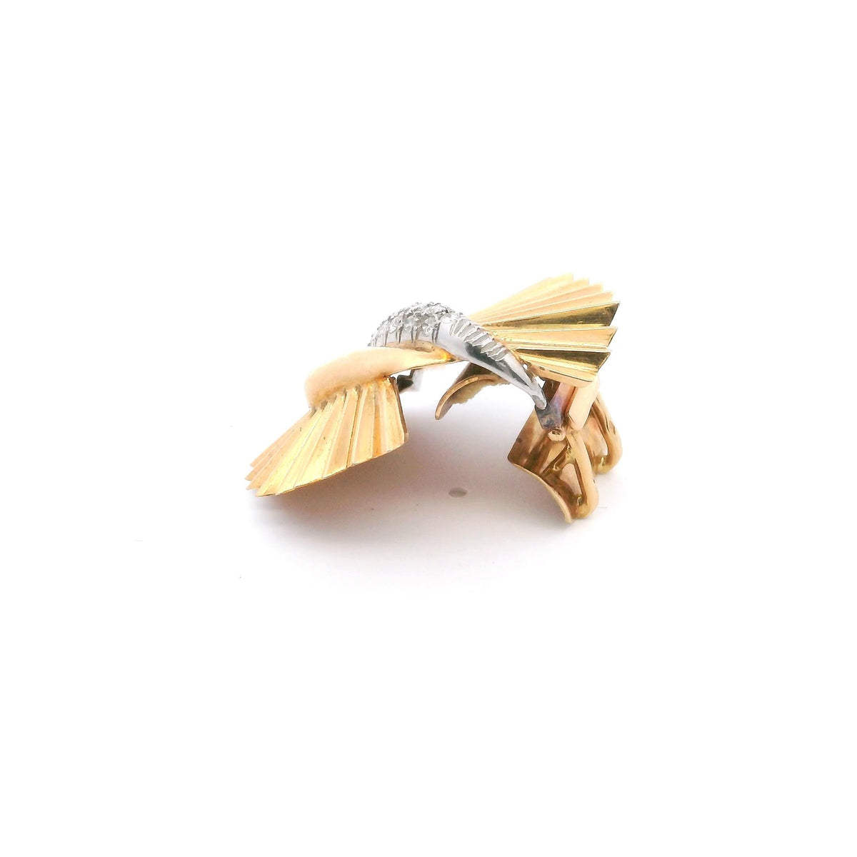 French Retro Diamond Fan Brooch in Platinum and 18K Yellow Gold, circa 1950, view 3