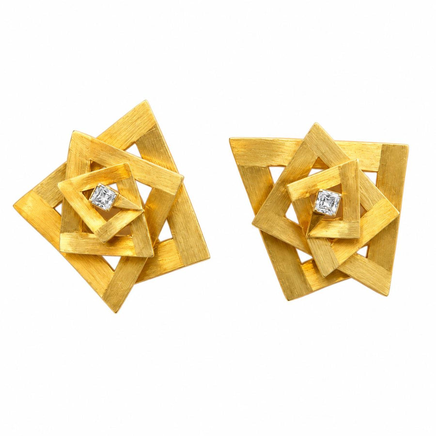 Marianne Ostier Geometric Diamond Earrings in 18K Gold, circa 1960
