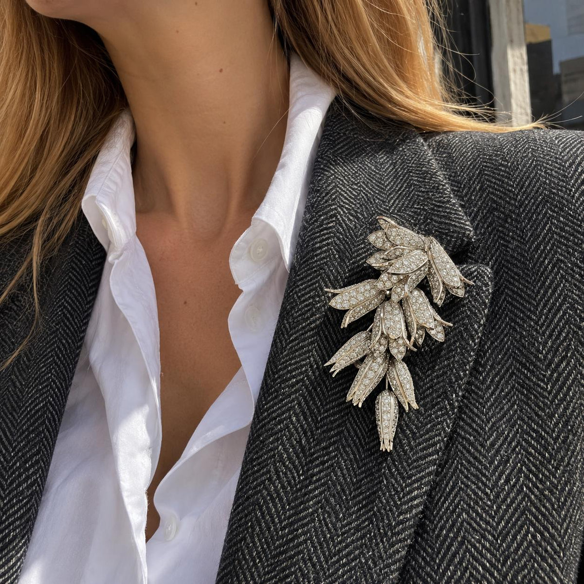 Marchak Diamond Floral Spray Brooch in Platinum, circa 1940, view 2